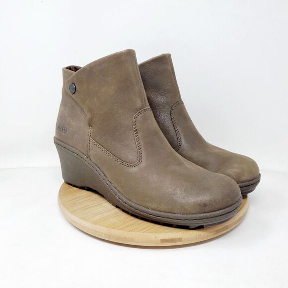 KEEN Akita Ankle Boots Womens 9.5 Brown Leather Wedge Lug Bootie Shoes - Picture 6 of 14